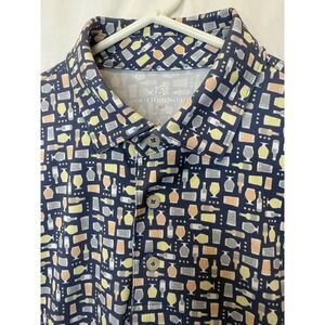 Southern Tide Shirt Men M‎ Performance Golf Polo Drive AOP Print Brewers Blue